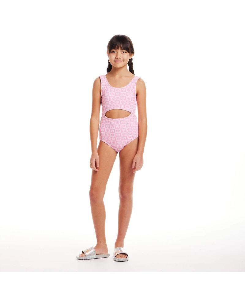 Toddler/Child Girls Cutout One Piece Smiley Print Swimsuit