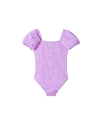 Toddler/Child Girls Palm Leaf Embossed Puff Sleeve Swimsuit