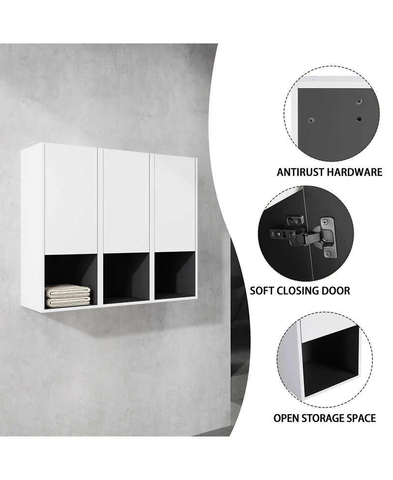 12" Bathroom Side Cabinet,3-Soft Close Doors,Float Mounting Design,123(Kd-Packing)