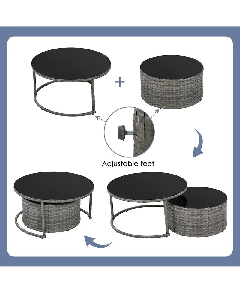 Streamdale 9-Pieces Outdoor Half-moon Patio Sofa Set, Round Sofa Set, Modern Style Sofa, Gray Wicker