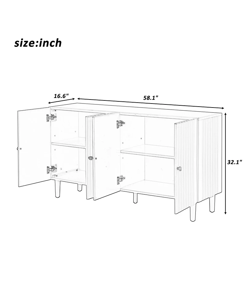 Streamdale Elegant Four-Door Sideboard with Wavy Doors, Cylindrical Legs & Metal Handles