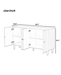 Streamdale Elegant Four-Door Sideboard with Wavy Doors, Cylindrical Legs & Metal Handles