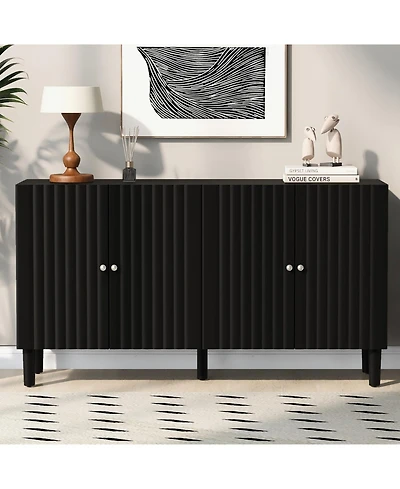 Streamdale Elegant Four-Door Sideboard with Wavy Doors, Cylindrical Legs & Metal Handles