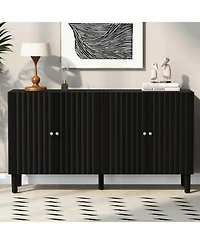 Streamdale Elegant Four-Door Sideboard with Wavy Doors, Cylindrical Legs & Metal Handles
