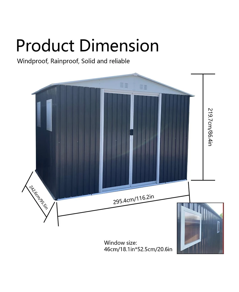 Streamdale Apex Roof Garden Shed (10'x8') with Lockable Door, Windows, and Aluminum Frame