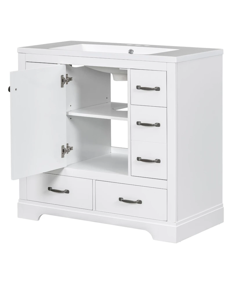 Streamdale 36" Bathroom Vanity with Sink Combo, Six Drawers, Multi-Functional Drawer Divider, Adjustable Shelf, White