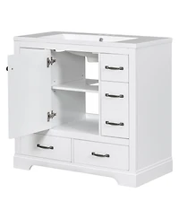 Streamdale 36" Bathroom Vanity with Sink Combo, Six Drawers, Multi-Functional Drawer Divider, Adjustable Shelf, White