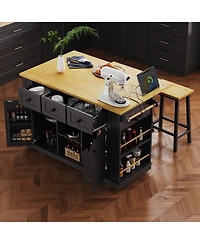 Streamdale 53" Kitchen Island Cart with Power Outlet, Storage, and Side Racks