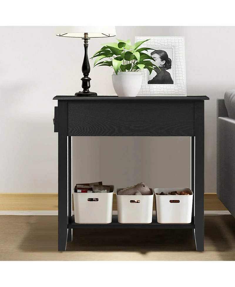 Gymax Set of 2 Nightstand 2 Tier End Bedside Sofa Side Table w/Drawer &Shelf