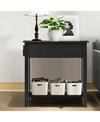 Gymax Set of 2 Nightstand 2 Tier End Bedside Sofa Side Table w/Drawer &Shelf