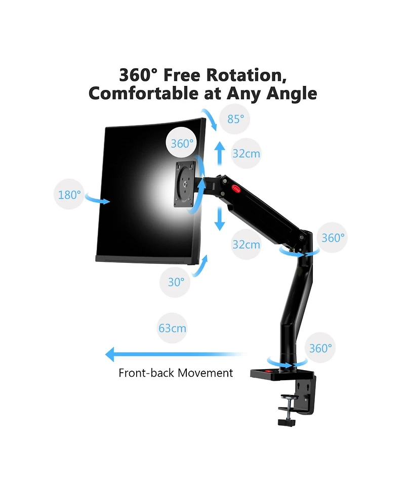 Z-edge MS05 Single Mount Stand Arm, Supports 22"- 40" monitors and 26 lbs, 360° Adjustable, standards 75x75mm/100x100mm, Clamp & Gromme