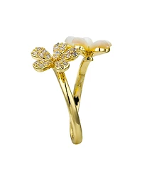 Unwritten Cubic Zirconia Mother of Pearl Flower Bypass Ring