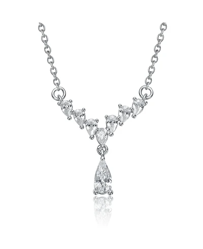 Sterling Silver White Gold Plated with Clear Graduated Cubic Zirconia Y-Necklace