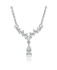 Sterling Silver White Gold Plated with Clear Graduated Cubic Zirconia Y-Necklace