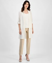 Anne Klein Women's Textured-Knit Open-Knit Roll-Tab-Sleeve Cardigan