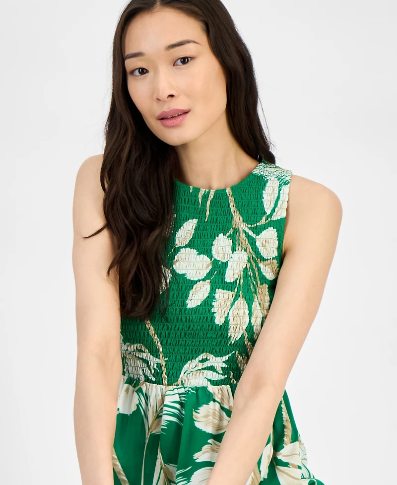 Anne Klein Women's Printed Smocked-Bodice Tiered Dress