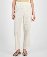 Anne Klein Women's Pull-On Embroidered Eyelet Pants