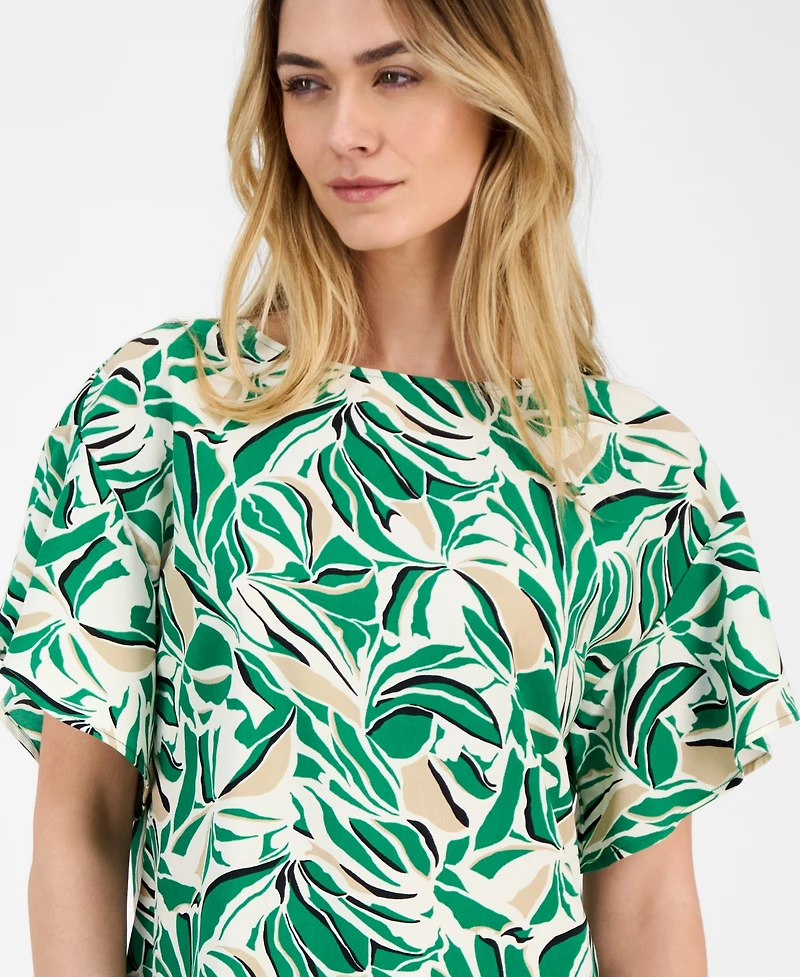 Anne Klein Women's Printed Boat-Neck Short-Sleeve Top