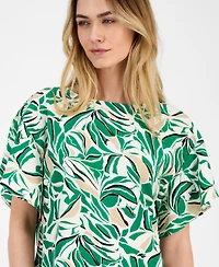 Anne Klein Women's Printed Boat-Neck Short-Sleeve Top