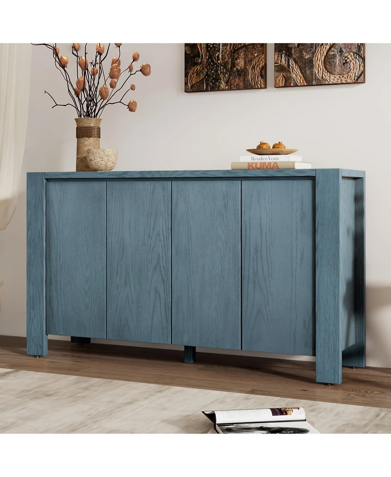 Streamdale Retro 4-door Sideboard with Distressed Finish and Adjustable Shelves for Dining Room, Kitchen, and Living Room (Navy)
