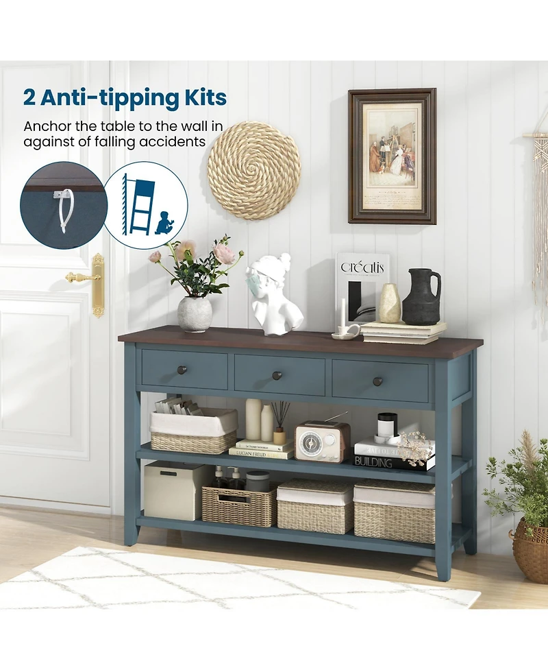 50 Inch Entryway Table Narrow Long Sofa Table with Drawers and Shelves