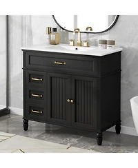 Streamdale 36" Bathroom Vanity with Sink, Black Bathroom Cabinet with Drawers, Solid Frame and Mdf Board, One Package