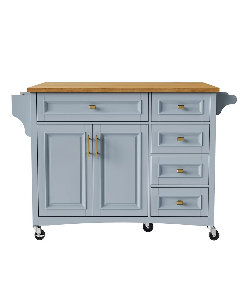 Streamdale 52" Kitchen Island with Drop Leaf, Spice Rack, Towel Rack, Storage Doors and Drawers, Adjustable Shelf
