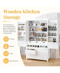 Streamdale Freestanding Kitchen Pantry with 8 Doors, 3 Adjustable Shelves, 7 Drawers, 8 Wine Racks
