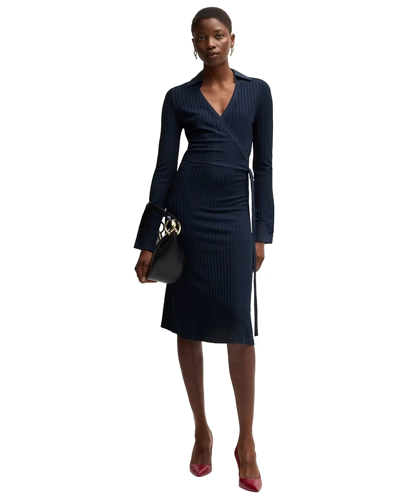 Boss by Hugo Women's Lustrous Ribbed Wrap Dress