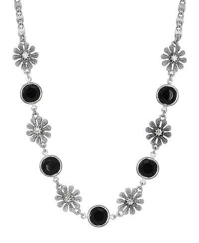 2028 Black Crystal Flower Collar Necklace