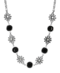 2028 Black Crystal Flower Collar Necklace