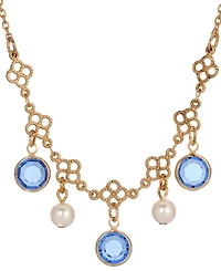 2028 Gold Tone Crystal Faux Cultivated Pearl Bib Necklace
