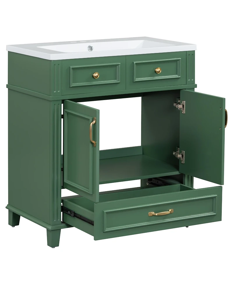 Streamdale 30" Green Bathroom Vanity with Resin Sink and Soft Closing Doors