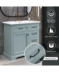 Streamdale 36" Bathroom Vanity with Sink, Ceramic Sink, 2 Tip-out Drawers, Soft Close Door Hinges, Grey