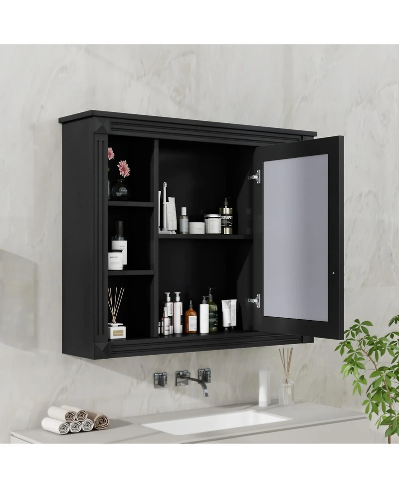 Wall Mounted Bathroom Cabinet with Mirror and 6 Shelves