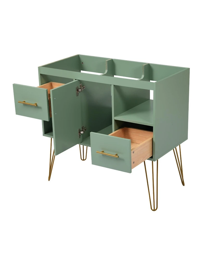 Freestanding 36" Bathroom Vanity, Green, 2 Drawers, 2 Storage Compartments