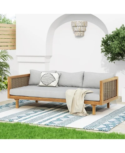 Streamdale Acacia Wood Daybed with Water-Resistant Cushions and Rattan Armrests