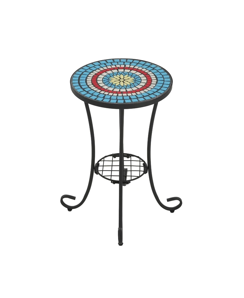 Streamdale Patio Side Table with Shelf,Blue+Black