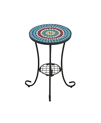 Streamdale Patio Side Table with Shelf,Blue+Black