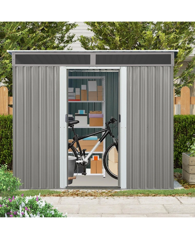 Streamdale 8 ft x 6 ft Outdoor Metal Storage Shed with Window,Transparent plate and lockable sliding door for Garden, Lawn (Gray)