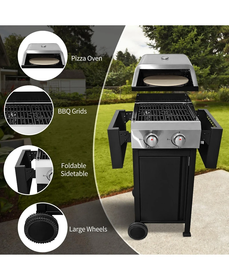 Streamdale 2 Burner Gas Grill and Pizza Oven for Outdoor Cooking While Camping or Tailgating