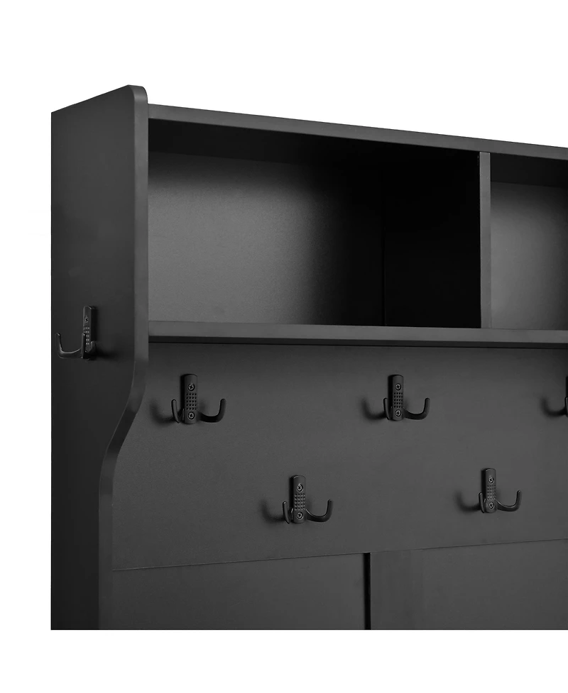 Streamdale 4-in-1 Farmhouse Hall Tree with Barn Doors, Movable Bench, Hooks, and Shoe Cabinet