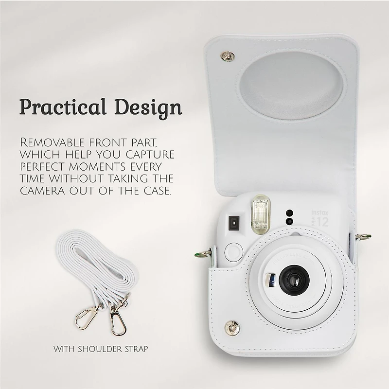 Fujifilm Fujifilm Instax Mini 12 Instant Film Camera, Clay White Bundle with Instax Mini Custom Case, Accessory Kit and Daylight Film, 2x Twin Pack