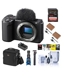 Sony Alpha Zv-E10 Ii Mirrorless Camera, Black, Bundle with 128GB Memory Card, 2x Battery, Charger Base, Microphone, Mt-11 Tripod and Pc Software Licen