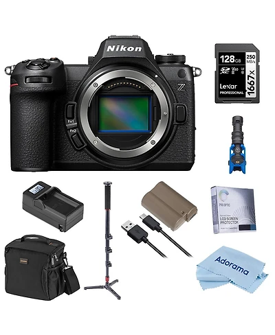 Nikon Z6III Mirrorless Camera, Bundle with 128GB Memory Card, Battery, Monopod, Microphone, Charger Kit, Bag