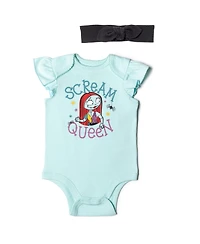 Nightmare Before Christmas Baby Girls Bodysuit Pants and Headband 3 Piece Outfit Set