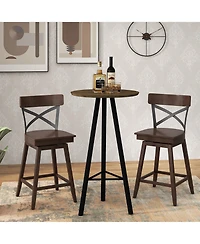 Gymax Set of Wooden Swivel Bar Stools Counter Height Kitchen Chairs w/ Back