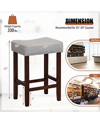 Gymax Set of 4 Bar Stools Counter Height Saddle Kitchen Chairs w/ Wooden Legs
