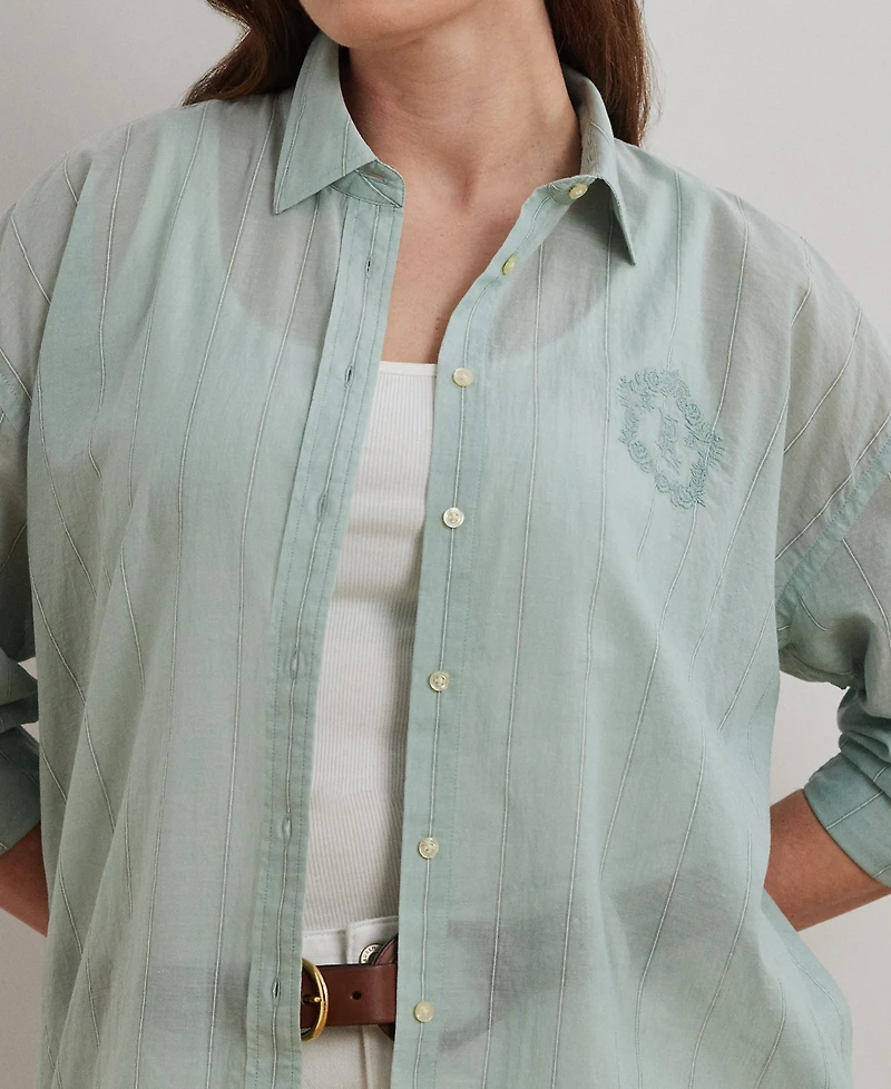Lauren Ralph Lauren Plus Size Oversize Striped Cotton Voile Shirt