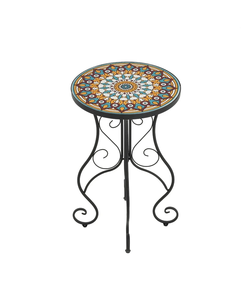 Streamdale Round Ceramic Outdoor Side Table,Colorful+Black